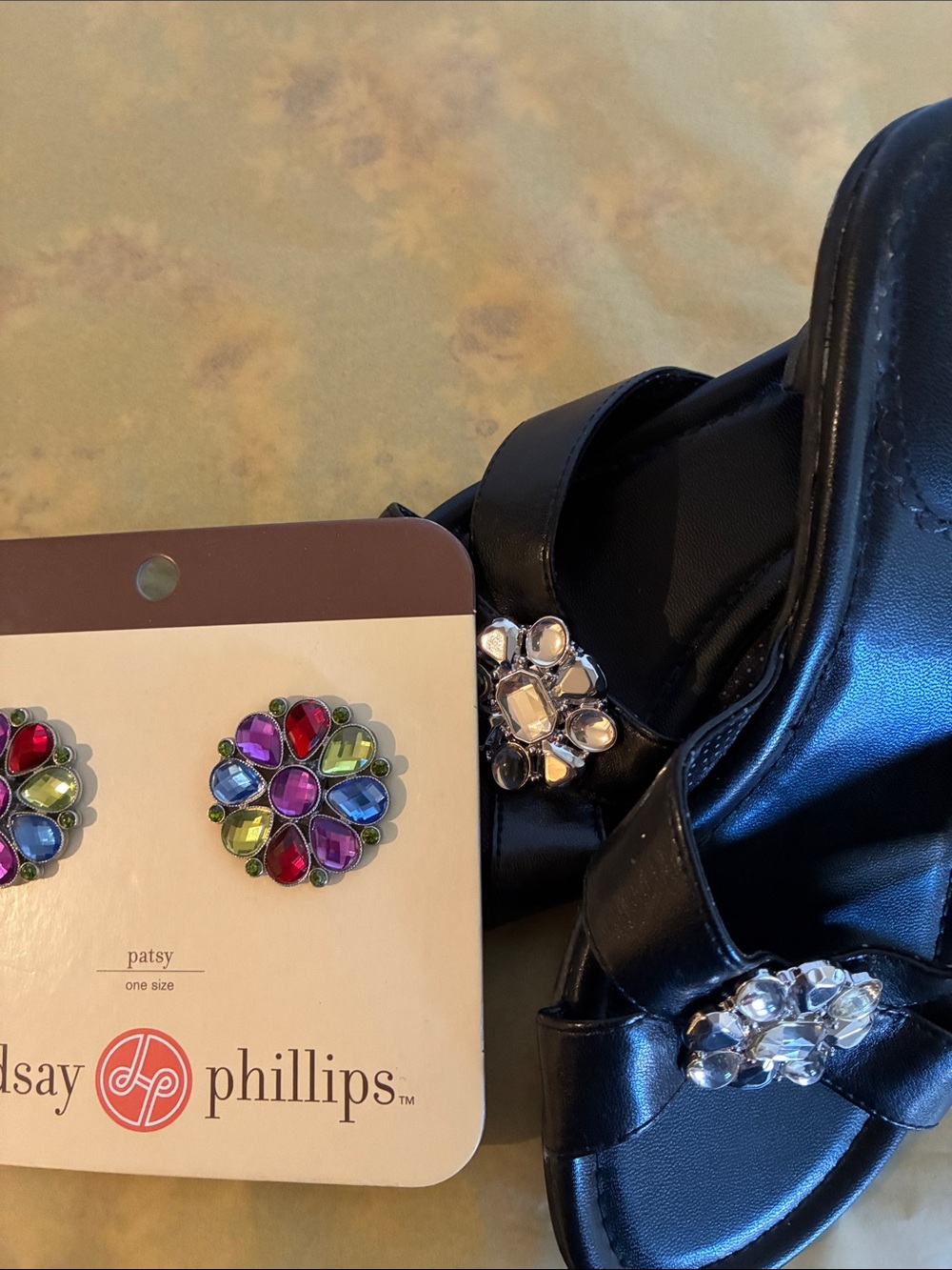 lindsay phillips Black Jewel-Accent Women’s Slide Sandals plus extra accent